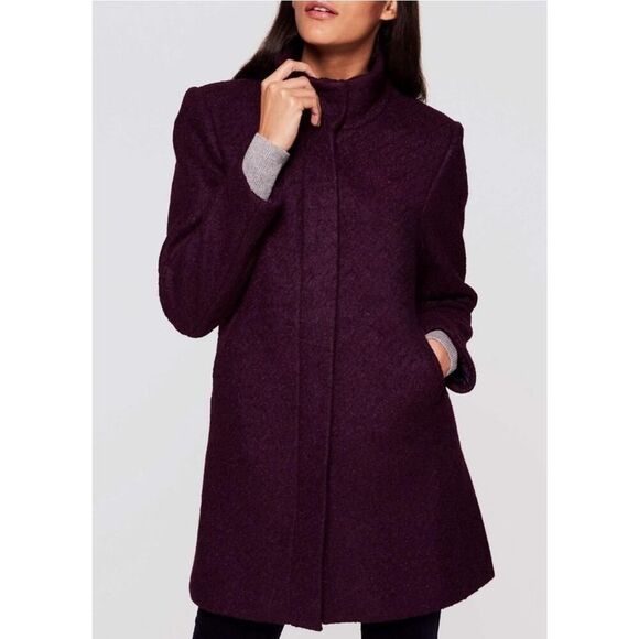 LOFT Wool Blend Funnel Neck Peacoat Women's Purple/ Eggplant Jacket | S EUC - Picture 1 of 16